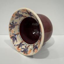 Load image into Gallery viewer, Ceramic vase with decorative purple and orange patterns on a white background