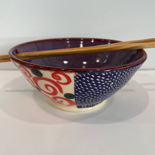Purple Print Noodle Pottery Bowl
