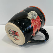 Load image into Gallery viewer, Bottom of Skull and Flames Pottery Mug
