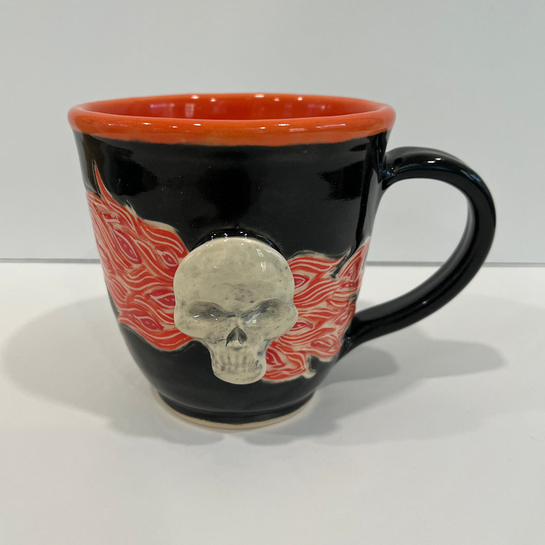 Skull and Flames Pottery Mug