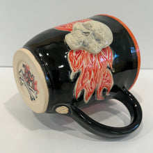 Load image into Gallery viewer, Skull and Flames Pottery Mug Side and Bottom View
