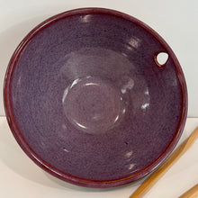 Load image into Gallery viewer, Inside of purple print noodle pottery bowl
