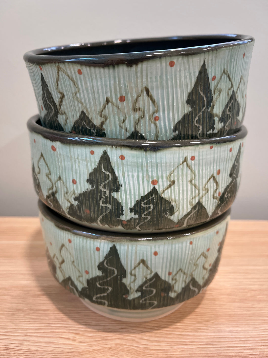 E’s Order-Set of 3 Evergreen Pottery Bowls