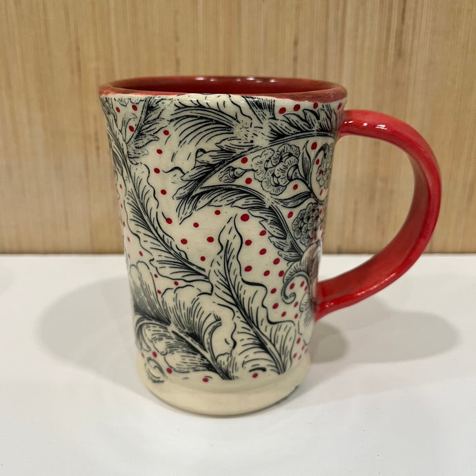 Red, Black and White Pottery Mug
