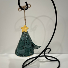 Load image into Gallery viewer, Decorative handing Christmas tree bell with a yellow star.
