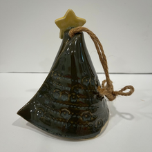 Load image into Gallery viewer, Ceramic bell with star on top and string, on a white background
