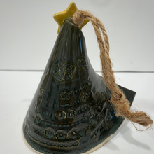 Load image into Gallery viewer, Decorative ceramic bell with star on top and rope, on a white background
