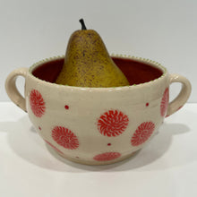 Load image into Gallery viewer, Red and White Carved Pottery Bowl With Handles
