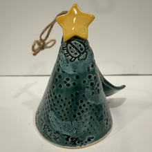 Load image into Gallery viewer, Ceramic Christmas tree ornament with a yellow star on a white background
