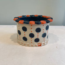 Load image into Gallery viewer, Blue and Orange Polka Dot Ceramic Holder
