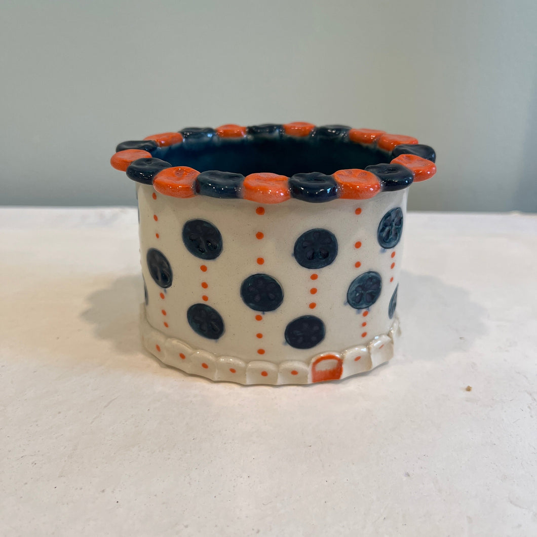 Blue and Orange Polka Dot Ceramic Holder