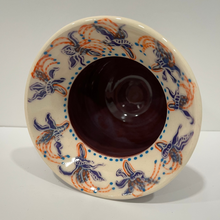 Load image into Gallery viewer, Purple Pottery Vase with floral rim inside view.
