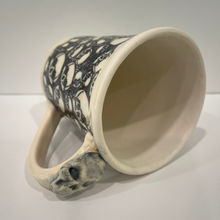 Load image into Gallery viewer, Skull Pottery Mug with view. of skull on the handle.
