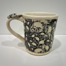 Load image into Gallery viewer, Ceramic mug with black and white pattern on a white background
