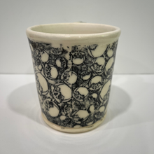 Load image into Gallery viewer, Ceramic cup with black and white pattern on a white background
