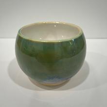 Load image into Gallery viewer, Small green and white pottery bowl on a white background

