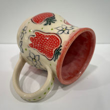 Load image into Gallery viewer, Ceramic mug with strawberry pattern on a white background
