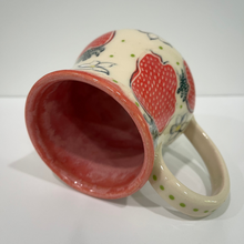 Load image into Gallery viewer, Ceramic mug with strawberry pattern on a white background
