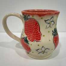 Load image into Gallery viewer, Ceramic mug with strawberry design on a white background
